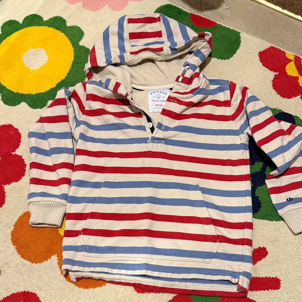 Fat face Kids Hoodie - Red, Blue, and Cream Stripes